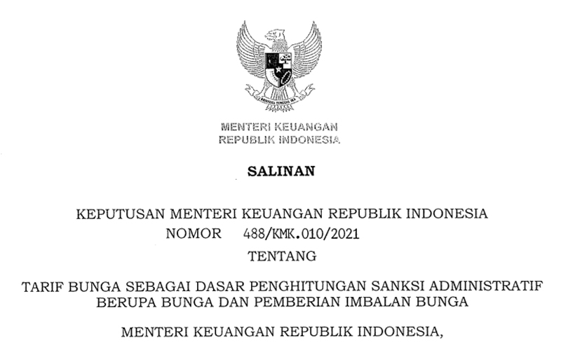 Menkeu Tetapkan Tarif Bunga Per Bulan untuk Sanksi Bunga dan Imbalan Bunga